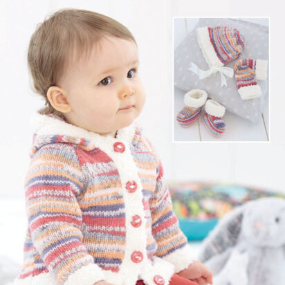 Jacket, Mittens, Bootees and Bonnet in Sirdar Snuggly Baby Crofter DK and Snowflake DK - 4795 - Downloadable PDF