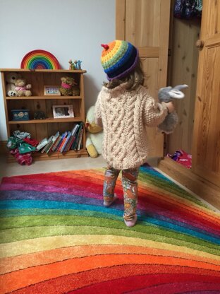 Aran sweater with rainbow hat