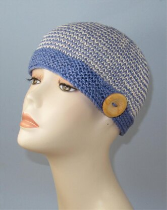 Button Up Stripe Beanie Circular knitting pattern