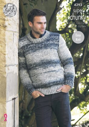 Waistcoat & Round Neck Sweater in King Cole Super Chunky - 4293 - Downloadable PDF