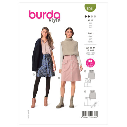 Burda Style Misses' Front Fastening Flared Skirt B5991 - Sewing Pattern