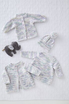 Matinee Coat, Angel Top, Jacket, Hat in King Cole Little Treasures DK - 5857 - Downloadable PDF