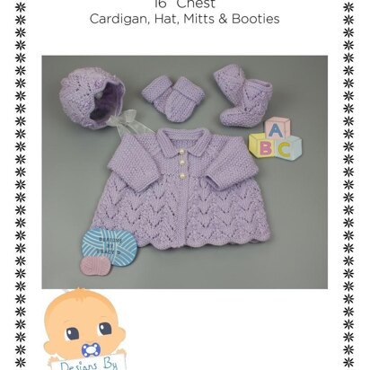 Meg Baby Cardigan, Hat, Mitts & Booties knitting pattern