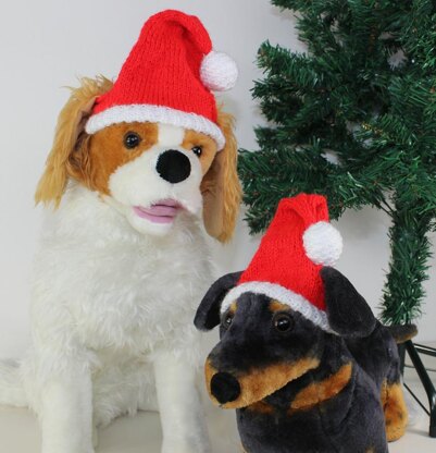 Dog with santa store hat