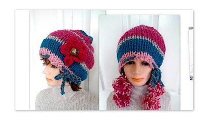 877-PomPom Ties Hat