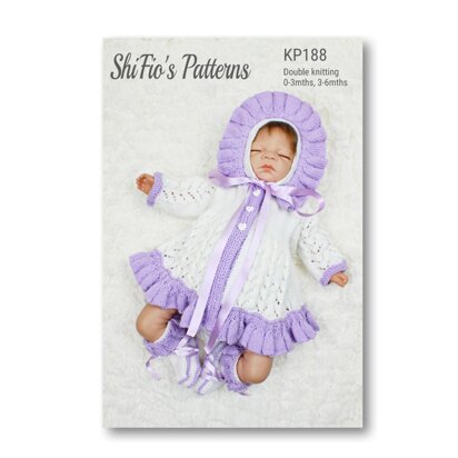 Knitting Pattern For Ruffled Edged Matinee Jacket, Bootees & Bonnet #188