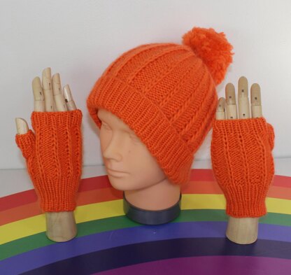 Toddler & Child Aran F.Rib Bobble Beanie & Gloves