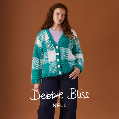 Peppermint Plaid Cardigan Crochet Pattern for Women in Debbie Bliss Nell