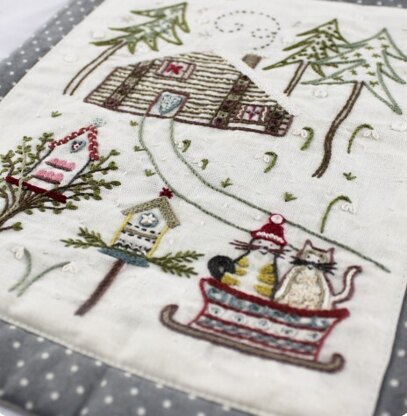 Un Chat Dans L'Aiguille Christmas Log Cabin Printed Embroidery Kit