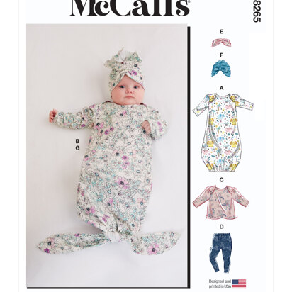 McCall's Infants' Gown, Top, Pants, Headband and Hat M8265 - Paper Pattern, Size NB-S-M-L-XL