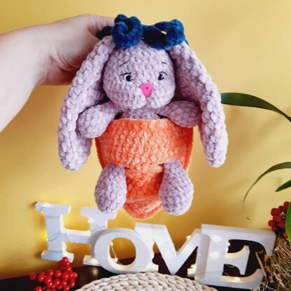 Crochet bunny baby in a backpack, Amigurumi rabbit pattern Toy