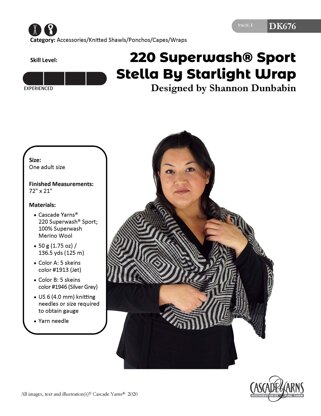 Stella By Starlight Wrap in Cascade Yarns 220 Superwash® Sport - DK676 - Downloadable PDF