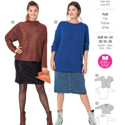 Burda Style Misses' Pullover with Deep Back Neckline, Slit and Bow B6093 - Paper Pattern, Size 18-28 (44-54)