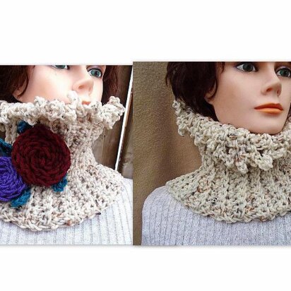 739 Ruffled Crochet Cowl and Flower Cluster