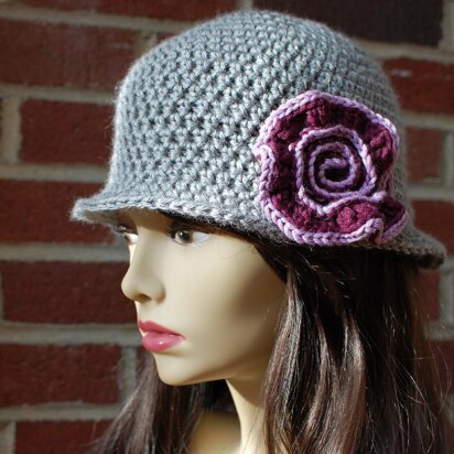 Brimmed Hat with Swirl Flower