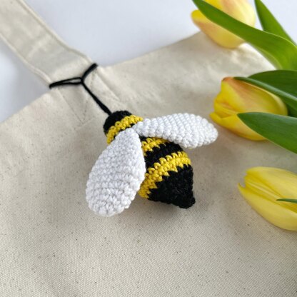 Bee crochet keychain amigurumi pattern Crochet bag charm pattern Crochet car mirror hanging