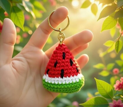 Watermelon Crochet Keychain Pattern PDF + Video Tutorial