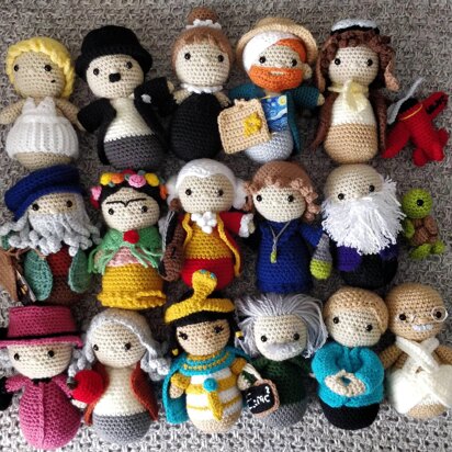 Iconic People Full Set Marilyn Monroe Charlie Chaplin Audrey Hepburn van Gogh Amelia Earhart da Vinci Frida Kahlo Mozart Marie Curie Darwin Queen Elizabeth II Newton Cleopatra Einstein Merkel Gandhi Amigurumi crochet