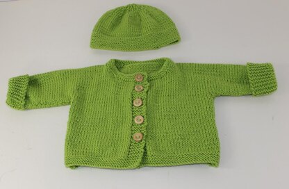 Baby Onepiece Cardigan and Beanie Hat