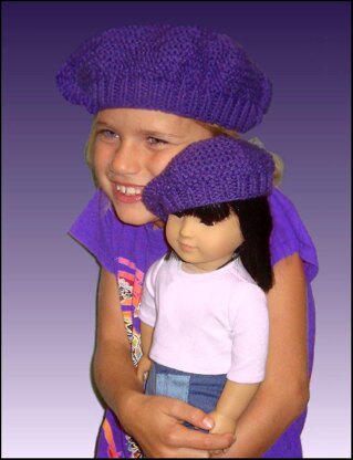 Matching beret, hat pattern for girl's and 18 inch doll. 501