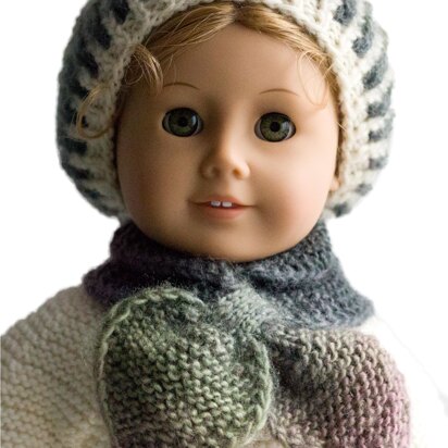 Winter Butterfly hat and scarf set for 18 inch dolls.  Doll clothes knitting pattern.