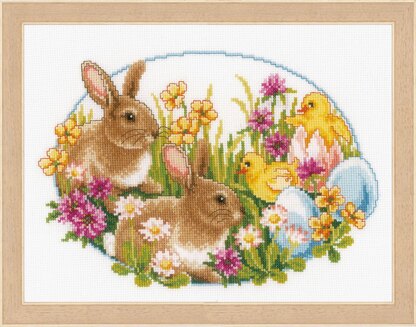 Vervaco Rabbits and Chicks Cross Stitch Kit - 29cm x 22