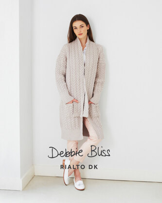 "Long Cable Coat & Scarf" - Coat Knitting Pattern For Women in Debbie Bliss Rialto DK - DB030