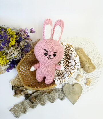 Original Knitting Patterns -Knit a hare COOKY toy, 8 inches tall based on BT21