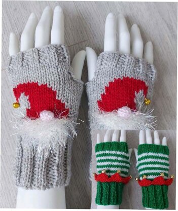 Elf & Gonk Fingerless Gloves Ladies Christmas Gnome BB055