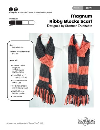 Ribby Blocks Scarf in Cascade Yarns Magnum - B270 - Downloadable PDF