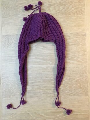 Girls Plum Cable Knit Earflap Hat