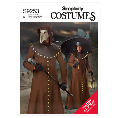 Simplicity Unisex Coat, Hood, Collar & Mask S9253 - Paper Pattern, Size A (XS-S-M-L-XL)