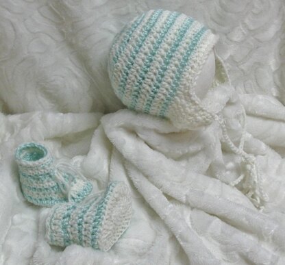 Striped Baby Earflap Hat and Booties