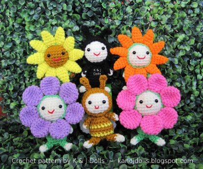 Bee, sunflowers and ladybug amigurumi crochet pattern 