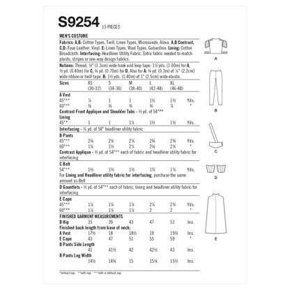 Simplicity Men's Costume S9254 - Paper Pattern, Size A (XS-S-M-L-XL)