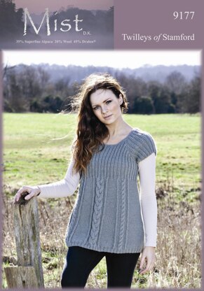 Knitted Rib & Cable Tunic in Twilleys Mist DK - 9177