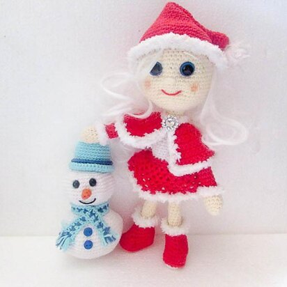 Mrs Christmas Santa Doll and Snowman
