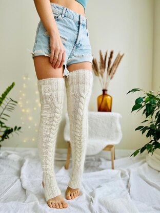 Cabled long yoga leg warmers 28 inches