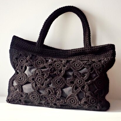 Black Crochet Handle Tote Bag