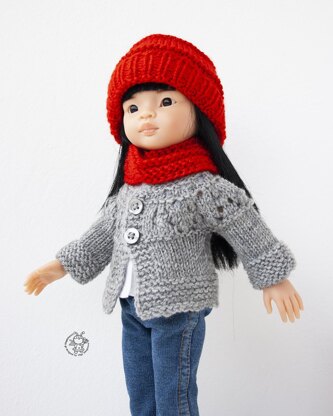 Outfit Red and gray for 13" dolls knitted flat