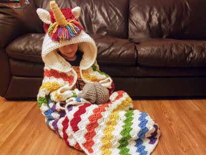 2in1 Rainbow Unicorn Hooded Blanket