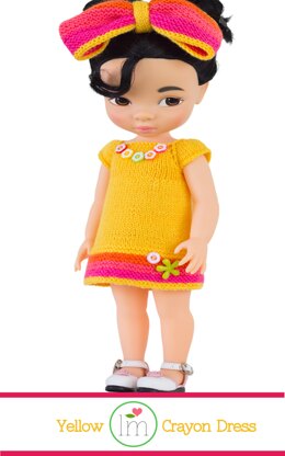 Yellow Crayon Dress for 16 inch Disney Animators Dolls. Doll Clothes Knitting Pattern.