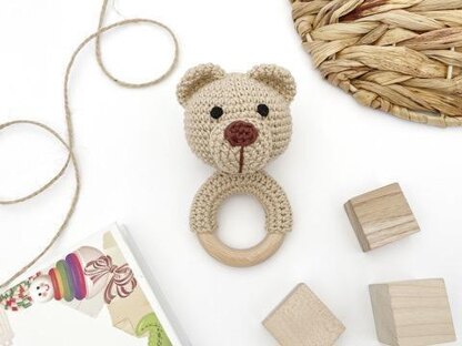 Crochet bear pattern baby rattle toy Amigurumi teething ring