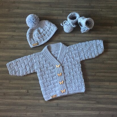 Kasey Cardigan Hat and Booties Set