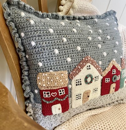 Winter Cottages Crochet Cushion