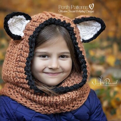 Fox Hooded Cowl Knitting Pattern 397