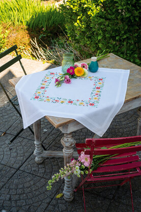Vervaco Fresh Flowers Tablecloth Cross Stitch Kit - 80cm x 80cm