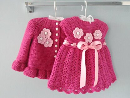 Baby Dress Baby Cardigan 0 - 12 months Baby Set by Elena Mitchell