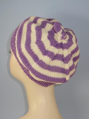 Simple Stripe Topknot Beret Hat