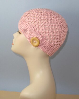 Button Up Lace Beanie Circular knitting pattern